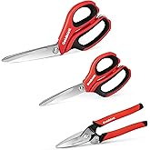 Goldblatt 3PCS Heavy Duty Scissors, Multipurpose Shop Scissors, Drop Forged Blades with Small Serrations, Comfortable Handle for Easy Cutting Cardboard, Wires, Leather, Fabric
