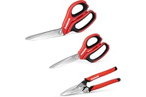 Goldblatt 3PCS Heavy Duty Scissors, Multipurpose Shop Scissors, Drop Forged Blades with Small Serrations, Comfortable Handle for Easy Cutting Cardboard, Wires, Leather, Fabric