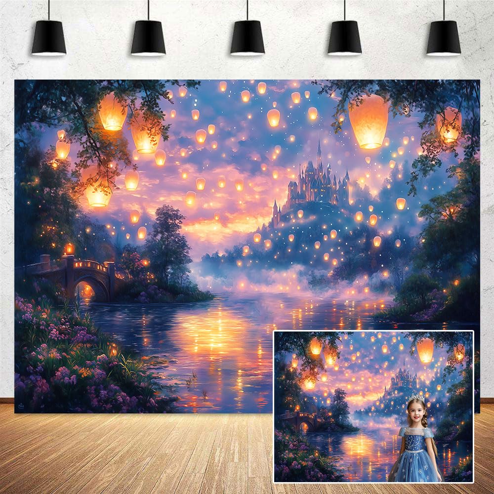 Photo 1 of 10X8ft Fairy Tale Castle Backdrop Palace Prince Beauty Garden Lake Lantern Dating Romantic Birthday Party Photography Background Photo Studio Props