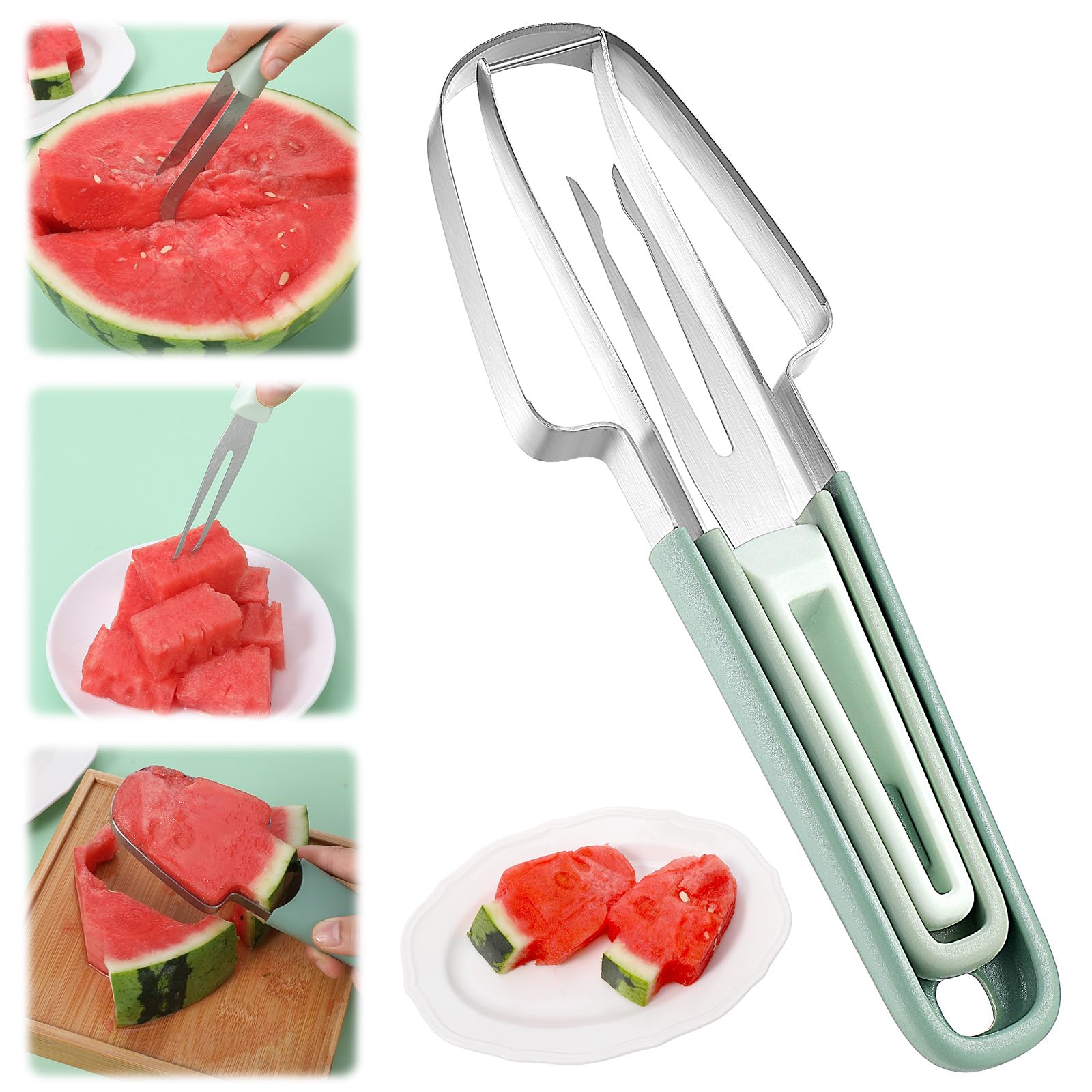 Fork Cutter 2pk Andibro 3-in-1 Watermelon Fork Slicer Cutter, Stainless Steel ...