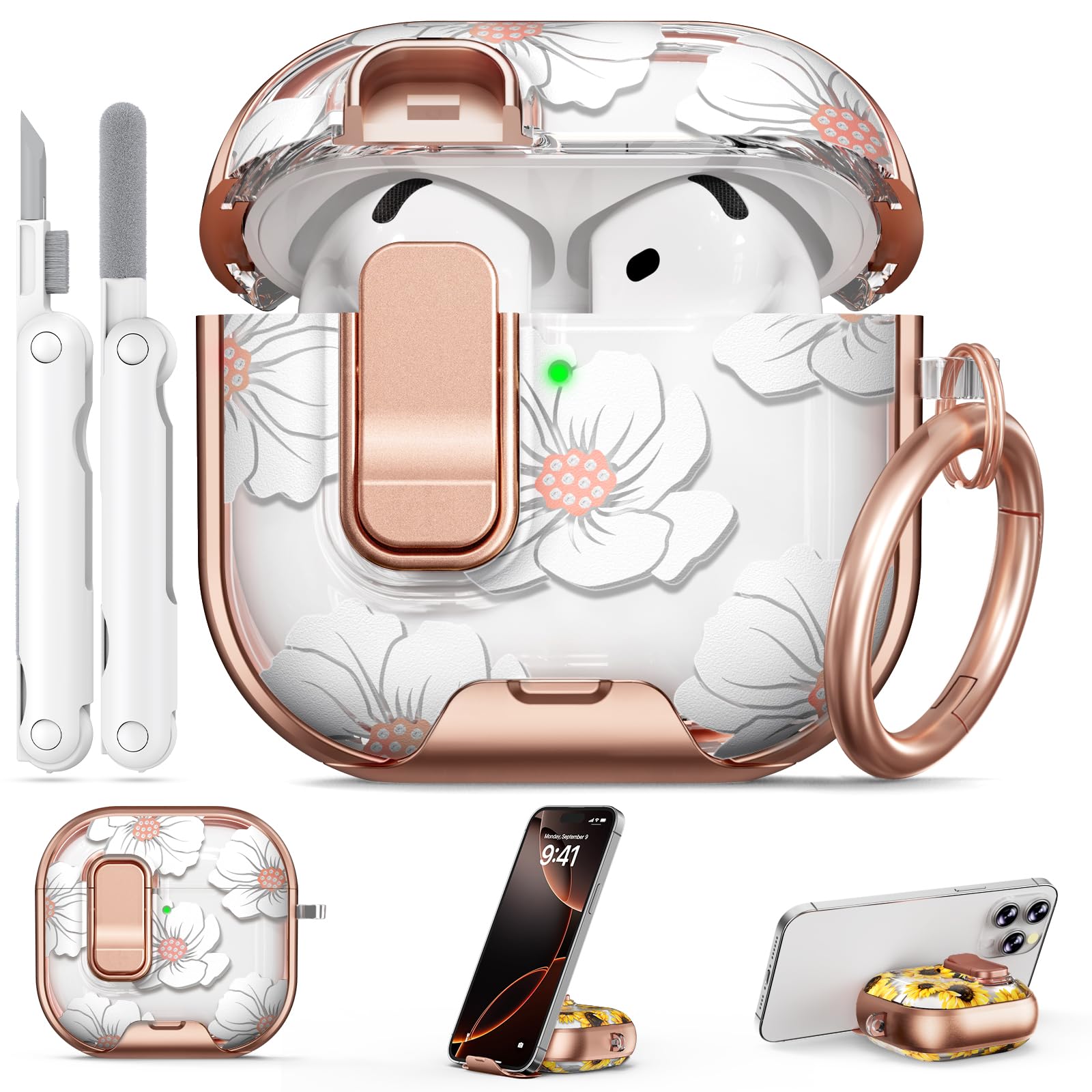 Polislime for AirPods 4 Case 2024 with Safety Lock-White Lily