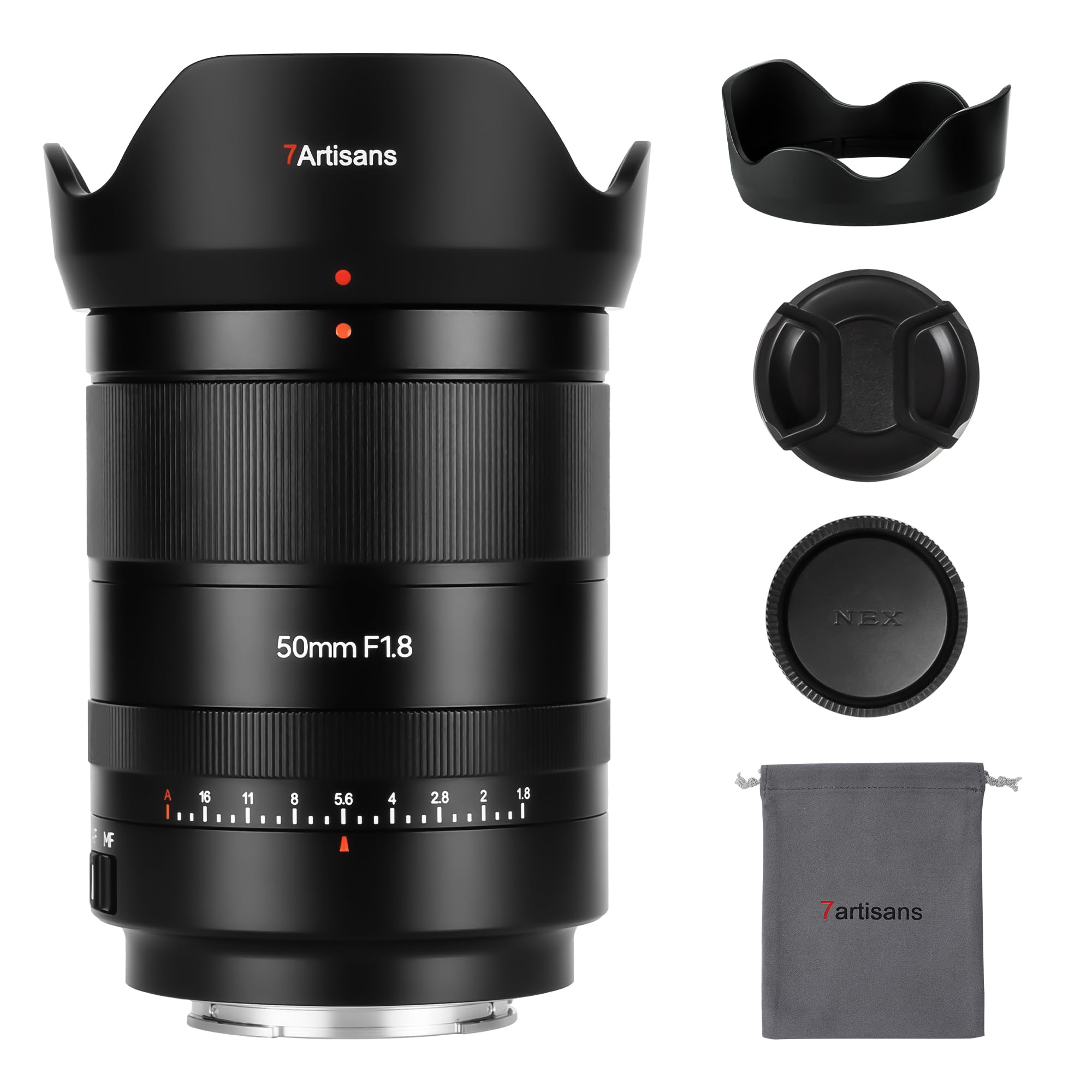 7artisans AutoFocus 50mm F1.8 Full Frame Lens,F1.8 Large Aperture,Support Automatic/Manual Aperture and Face/Eye Recognition, Compatible for Sony A7 Series A7R A75 A7SII A9 A7C A1,etc.Black