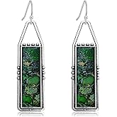 JIMARIN Handmade Bohemian Tribal Retro Colorful Square Bar Dangle Drop Earrings National Style Lightweight Vintage Silver Geometry Hook Earrings for Women