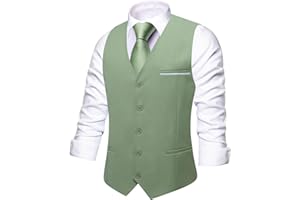 Hi-Tie Men's Formal Suit Vest Solid Fit Vest for Men 3 Pockets V Neck Waistcoat Business Wedding Casual