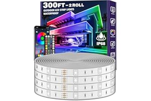 AILBTON Outdoor LED Strip Lights Waterproof,IP68 Outside Led Light Strips Waterproof with Bluetooth App Remote Control,Music Sync RGB Exterior Led Rope Lights,for Balcony,Deck (300ft Outdoor LED Strip Lights)