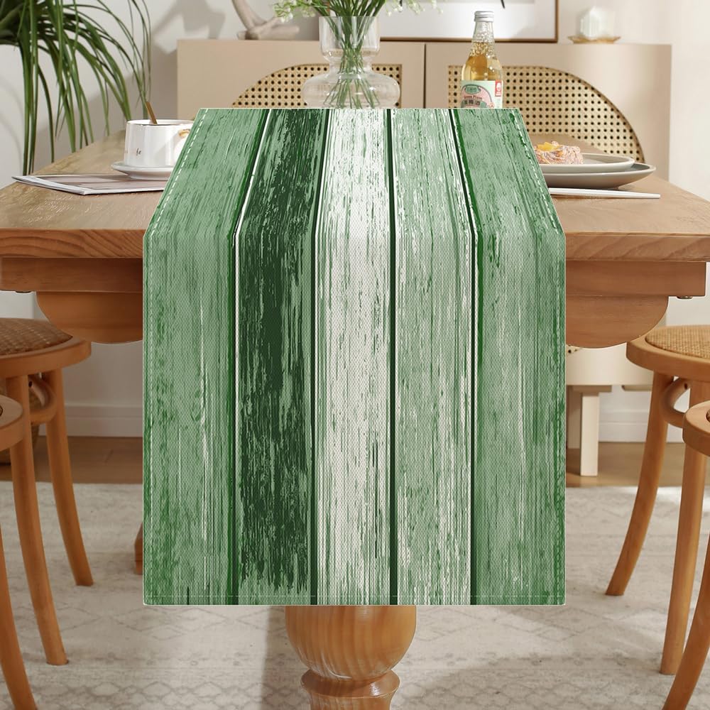 LOZULO Green Mix Dark Green Vintage Table Runner Rustic Coffee Table Runners Linen Striped Patterned Table Cover Outdoor Waterproof Table Cloth Decoration 40x180cm