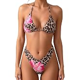 MakeMeChic Polka Dots Bikini Sets for Women Cute Swimsuit Bathing Suit | Triangle, Thong, Halter, Cheeky, High Cut, Floral, Starfish, Leopard