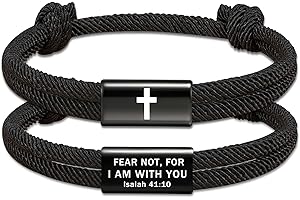 ESPVO Cross Bible Verse Bracelets for Men Boys, Braided Rope Adjustable Christian Baptism Religious Christmas Stocking Stuffers Gifts