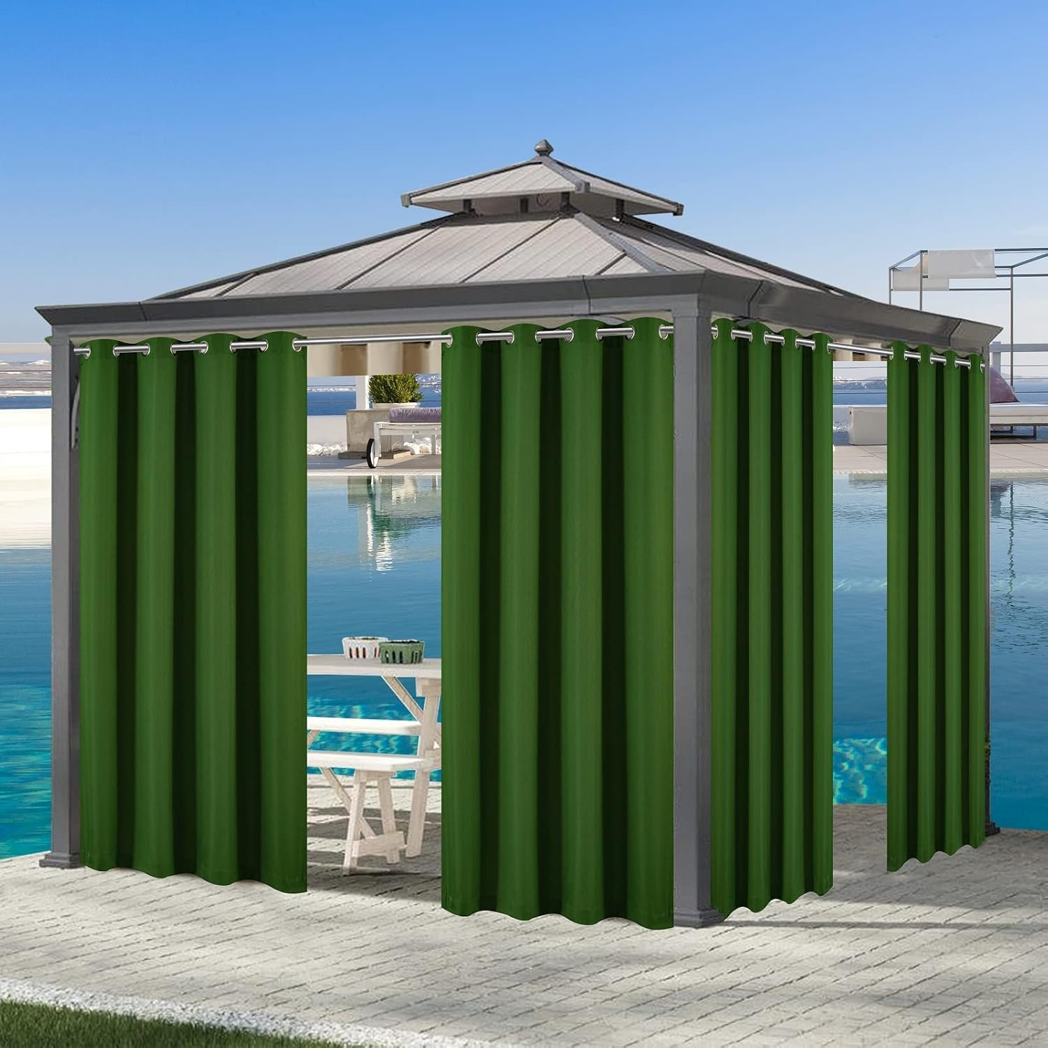 Outdoor Curtains - (2 Panels)Voday Wide Indoor/Outdoor Curtains for Patio 110x120 Inch - Upgraded Water Repellent Sun Blocking Curtains - Rustproof Ring Top Privacy Protected Wall Room Divider Curtains for Porch Pergola