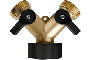 ENNSOO Garden Hose Splitter 2 Valves, Heavy Duty Solid Brass Hose with 2 Extra Rubber Washers, Y Connector Brass Garden Hose Adapter, Water Hose Splitter, Hose Spigot, Zero Leaks & Accessories