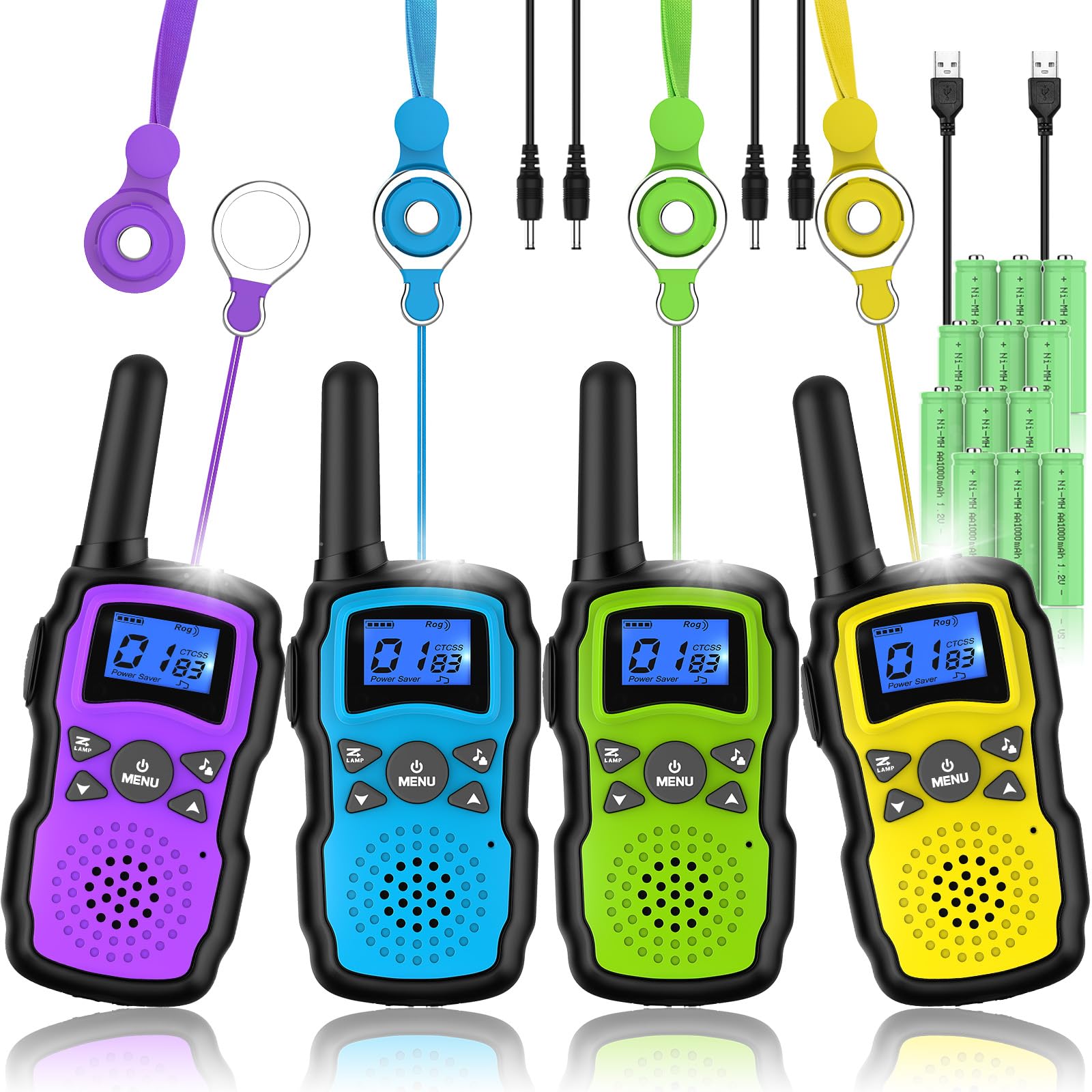 Wishouse Walkie Talkies for Kids Adults Rechargeable Long Range 4 Pack with 2 USB Chargers 12 Batteries,Family Walky Talky,Outdoor Camping Games Indoor Toys Birthday Xmas Gift for Boys Girls Children Image