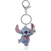 SALLY ROSE Stitch Keychain Official License, Multicolored Pave Crystal Stitch Heart Bag Charm, Valentines Gifts for Her