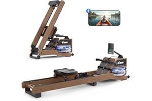 MERACH Water Rowing Machines for Home, Wood Rower Machine with 12 Enhanced Resistance Blades, Upgraded Handle, Adjustable Footpad, Dedicated Monitor & Bluetooth App