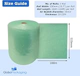 Globe Packaging 500mm Green Biodegradable Bubble Wrap Roll 100m 10mm Bubbles view 2