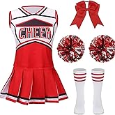 AGCOAH Girls Cheerleading Costume Classic Kids Cheerleader Uniform 5PCS Cheer Outfit Halloween Cosplay
