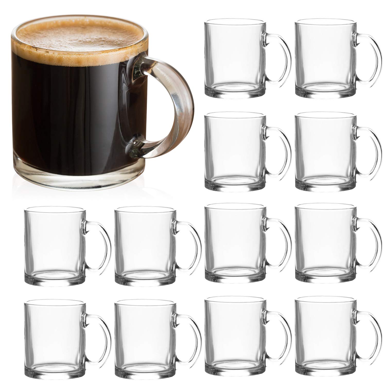 Photo 1 of QAPPDA Glass Mugs 12 oz, Clear Coffee Mugs With Handle 350ml,Tea Mugs Water Beer Glasses With Handle,Glass Cup Drinkware For Beverage,Juice,Latte Cups Cappuccino Beer Mug Water Cups 12pack
