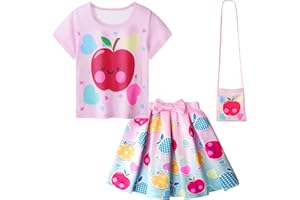 LQSZ Girls Outfit Summer Party Dress T-Shirt Skirts With Bag 3-Piece Set Back to School TuTu for Toddler Kids 4-12Years