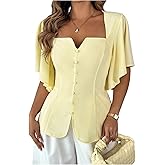 Floerns Women's Plus Size Butterfly Sleeve Blouse Tops Square Neck Dressy Casual Shirts