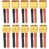 Tosiicop Cable conector XT60 – 10 unidades hembra y macho con cables de silicona de 12 AWG para conectores de batería RC Lipo
