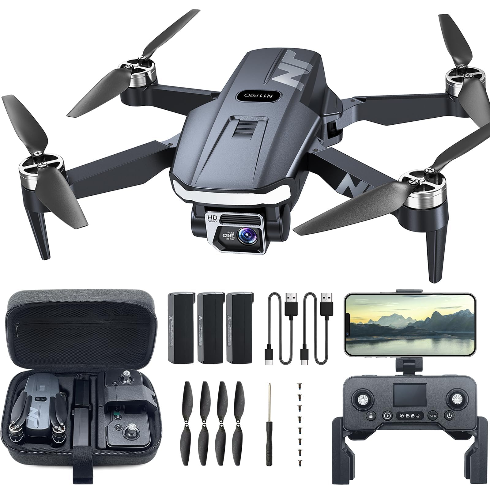 Photo 1 of ?Professional 4K Drone with Camera for Adult Beginners? N11 PRO GPS Quadcopter 90 Min Flight Smart 5G FPV & Brushless Motor Tech Auto Tracking Safety Return System