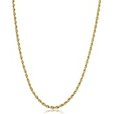 10k Yellow or White Gold 2.6 mm Classic Rope Chain Necklace for Men and Women (16, 18, 20, 22, 24, 26 or 30 inch)