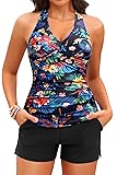 Women Tankini Swimsuit with Shorts - Halter Two