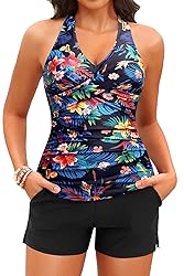 Women Tankini Swimsuit with Shorts - Halter Two