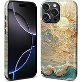 ZHEGAILIAN Magnetic Case for iPhone 15 Pro Max | Compatible with Magsafe Shockproof Hard Shell + Soft Silicone, Anti-Slip Grip & Drop Protection | Ocean Waves Sun Rays Stained Glass