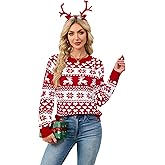 SunnyMelody Womens Christmas Sweater Holiday Ugly Sweater Reindeer Snowflake Heart Knit Pullover Crew Neck 2025 Tops