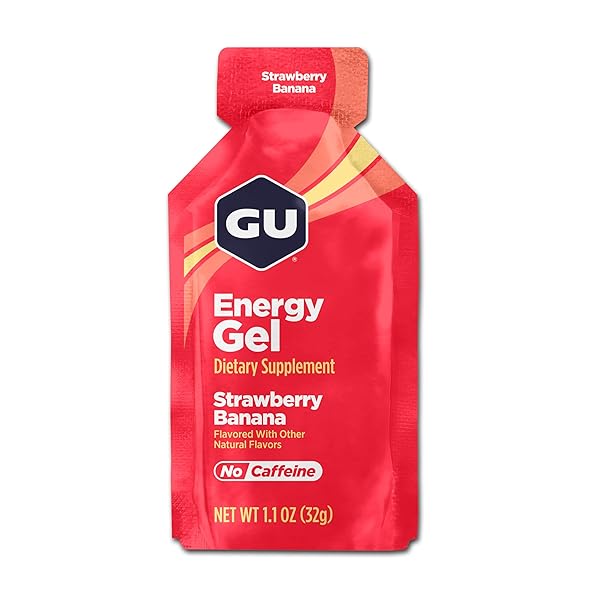 GU ENERGY ORIGINAL SPORTS NUTRITION ENERGY GEL, VEGAN, GLUTEN-FREE, KOSHER, AND DAIRY-FREE ON-THE-GO ENERGY FOR ANY WORKOUT, 8-COUNT, STRAWBERRY BANANA