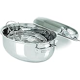 Viking 3-Ply Oval Roasting Pan, 8.5 Quart, Stainless Steel Kitchen Cookware with Metal Induction Lid and Rack, Great for Turkey, Dishwasher and Oven Safe, Silver