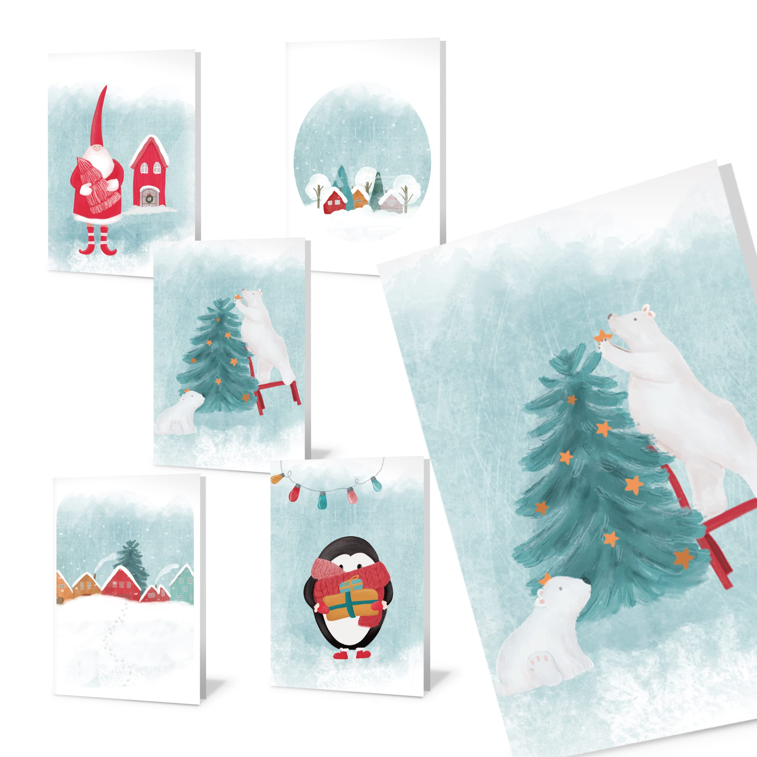 Forletter - 10 Recycled Paper Christmas Cards with Holly Jolly
