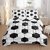 Nttopship Soccer Comforter Set Twin Football Bedding Sets for Boys Teens Kids Sport Themed Bedding,3 PCS White Soccer Bedding Set Bed in A Bag,Sports Theme Comforter with 2 Pillowcases