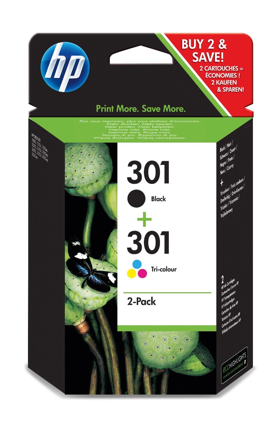 HP 301 Black and Tri-color Original Ink Cartridges