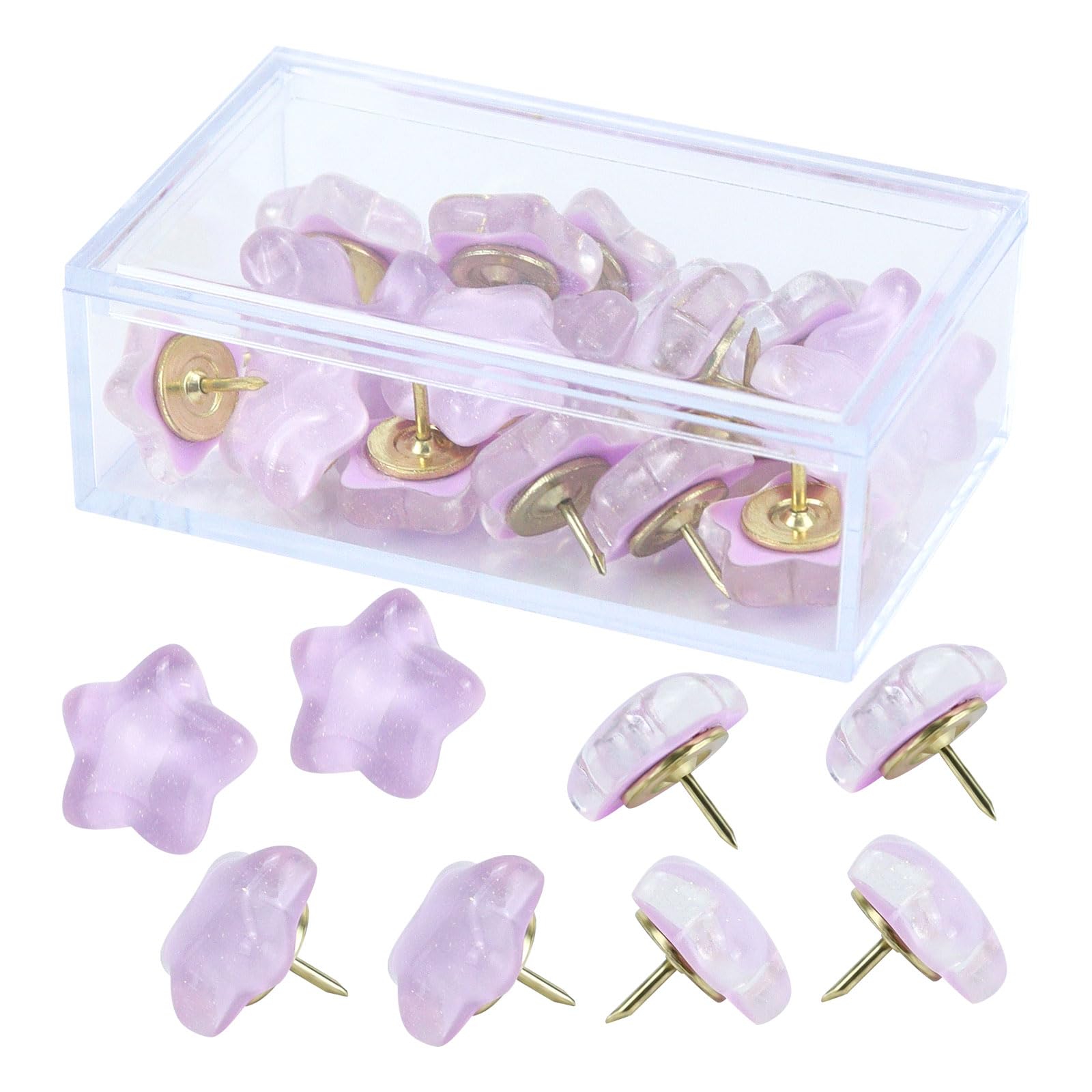 Photo 1 of 20pcs Decorative Push Pins, Star Glitter Thumb Tacks for Bulletin Board Decor, Cute Push Pins for Corkboard, Photo Wall, Feature Wall,Map, Bulletin Board, Office or Home (Purple Star)