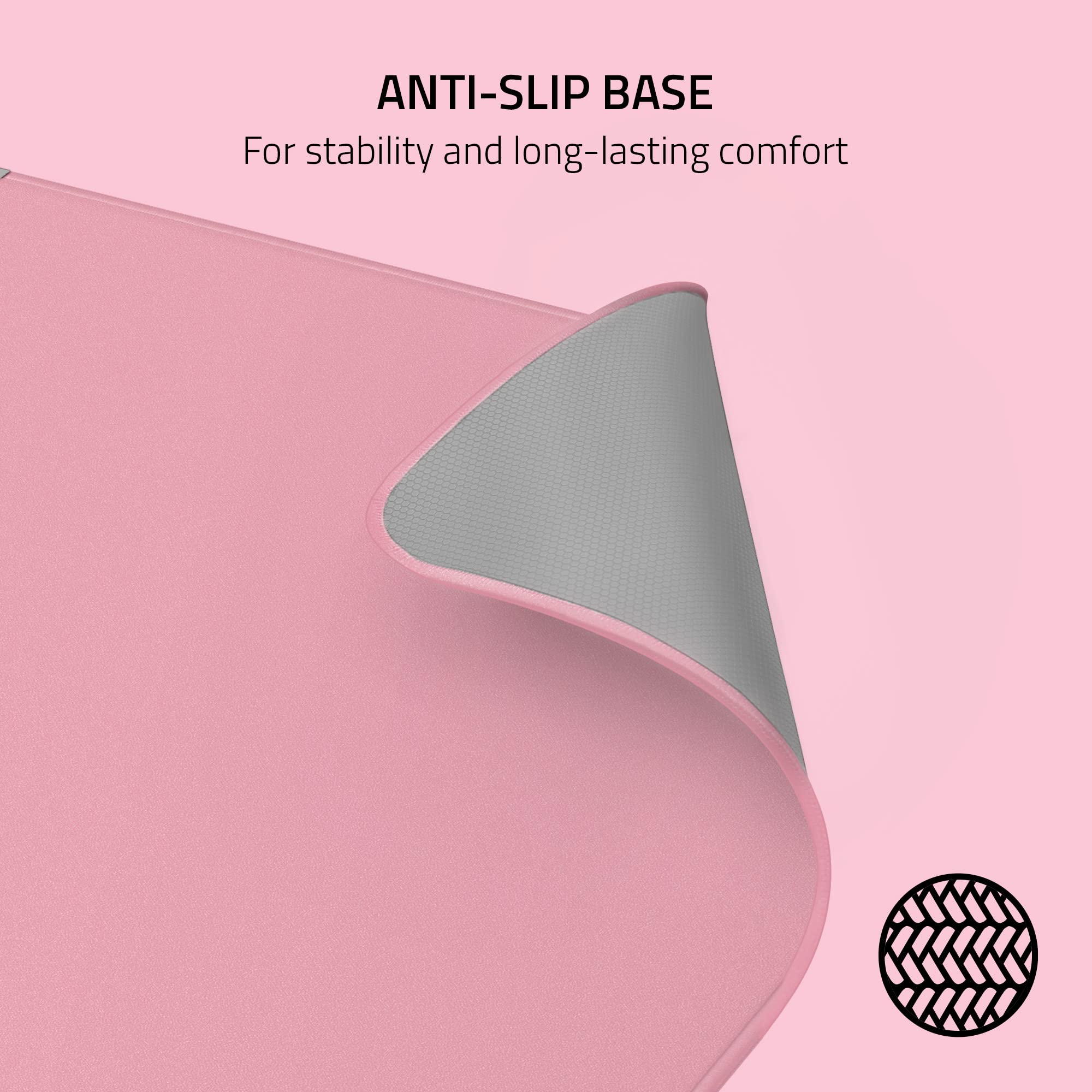 Razer Strider Hybrid Mouse Mat with a Soft Base & Smooth Glide: Firm Gliding Surface - Anti-Slip Base - Rollable & Portable - Anti-Fraying Stitched Edges - Water-Resistant - Large - Quartz Pink