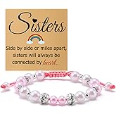 Long Distance Sister Beads Bracelets for Best Friend Bestie Bff Going Away Gift for Sister Beaded Bracelet for Women Long Distance Friendship Gifts Wedding Christmas Birthday Graduation Present