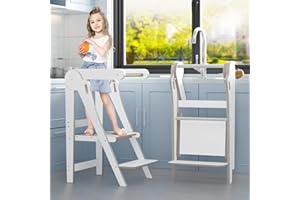 Zupemo Learning Step Stool Toddler Tower, Folding Toddler Kitchen Step Stool Tower - Montessori Eco-Friendly Learning Step Stool for Learning and Cooking, Safe and Sturdy Kids Step Stool Helper