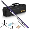 Vangoa Closed Hole C Flute for Beginners Student 16 Keys Flute Instrument Nickel Plated Flute with Case, Stand and Cleaning Kit, Purple
