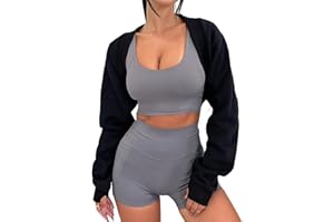 MISSACTIVER Women's Long Sleeve With Thumb Hole Bolero Shrug Top Open Front Fleece Loose Fit Cropped Shawl Sweatshirt Workout