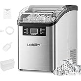 LOMOTIVE Countertop Clear Ice Cube Maker Machine - 45Lbs/Day Self-Priming Portable Ice Maker 24Pcs in 13 Mins Mini Ice Machine with Self-Cleaning and Ice Scoop Basket for Home Kitchen Bar Party Office