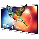 Portable Projector Screen 70 inch with Stainless Telescopic Pole Frame | Wall-mounted Double-sided White Foldable Projection Screen for Indoor Outdoor Backyard Theater