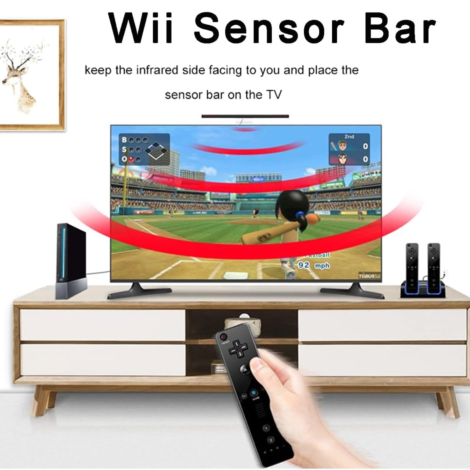 Otakulicious Wireless Wii Sensor Bar, Wireless Sensor Bar for Wii U Motion Dolphin Bar for Nintendo Console