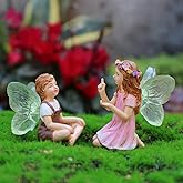 LONCESS Fairy Garden Figurines - Lovely Vintage Angel Fairy Figurines for Planter Pot, Home Decor, Cake Topper, Car Decor, Micro Landscape, Birthday Party Favors Gift, 2 Pieces