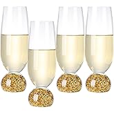 Hanjue Lead-free Crystal Champagne Glasses Set of 4, 7 Oz Clear Champagne Flutes, Ideal for Gifts, Parties,Wedding,Christmas - Long-lasting and Reusable Bar Glassware (Gold crushed diamonds)