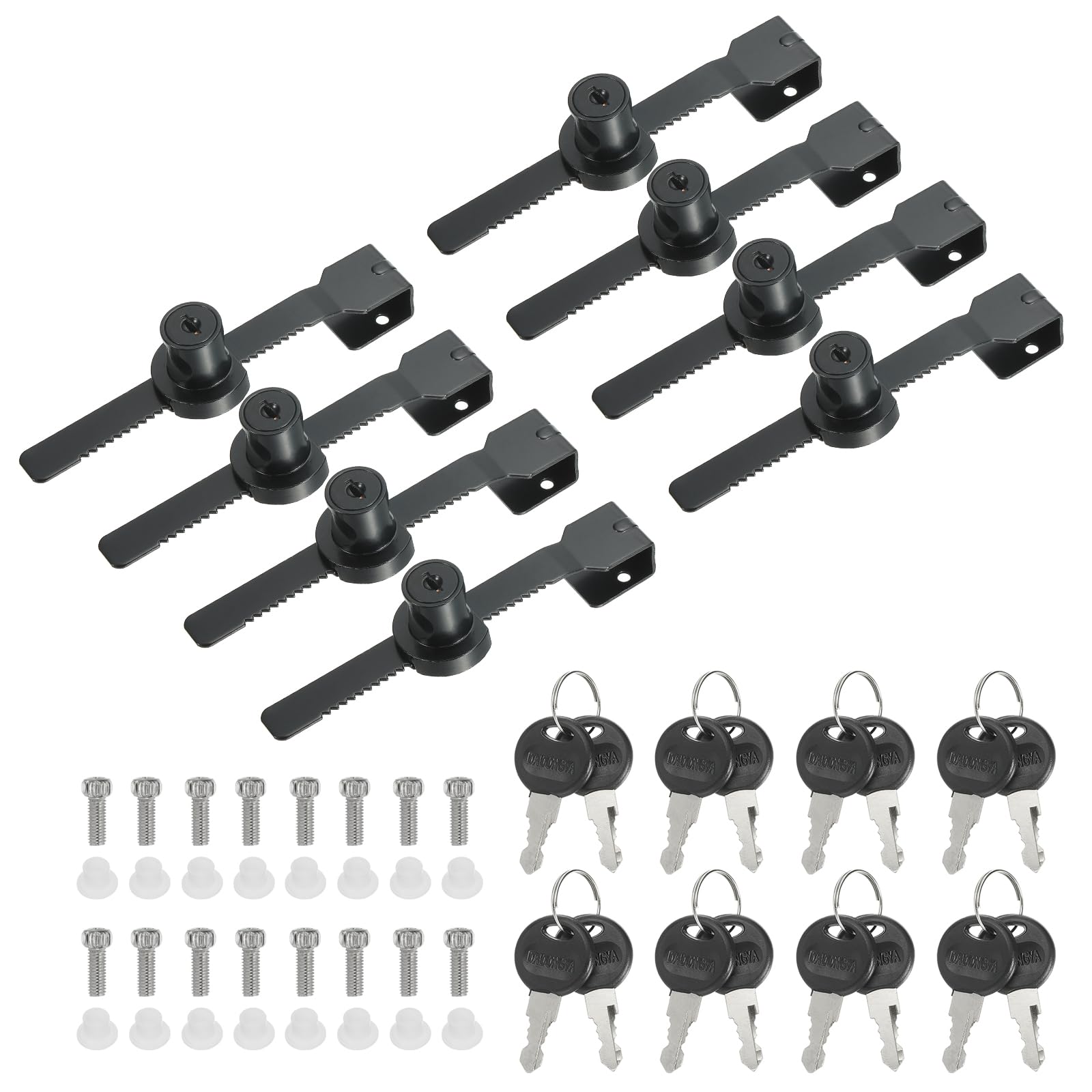 PATIKIL Sliding Glass Cabinet Lock, 8Pcs Keyed Alike Showcase Lock Chrome Finish Ratchet Lock No Drill Glass Door Lock for 5-10mm Glass Door, Black