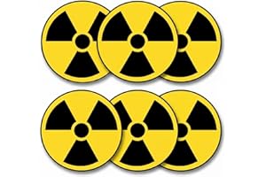 Radiation Hazard Warning Label, 3" Round, Pack of 6 Decals, Coated Paper, Yellow/Black Universal Radiation Symbol Stickers, S