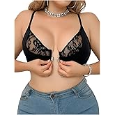 MakeMeChic Women's Plus Size Bra Front Closure Floral Lace Spaghetti Strap Bralette