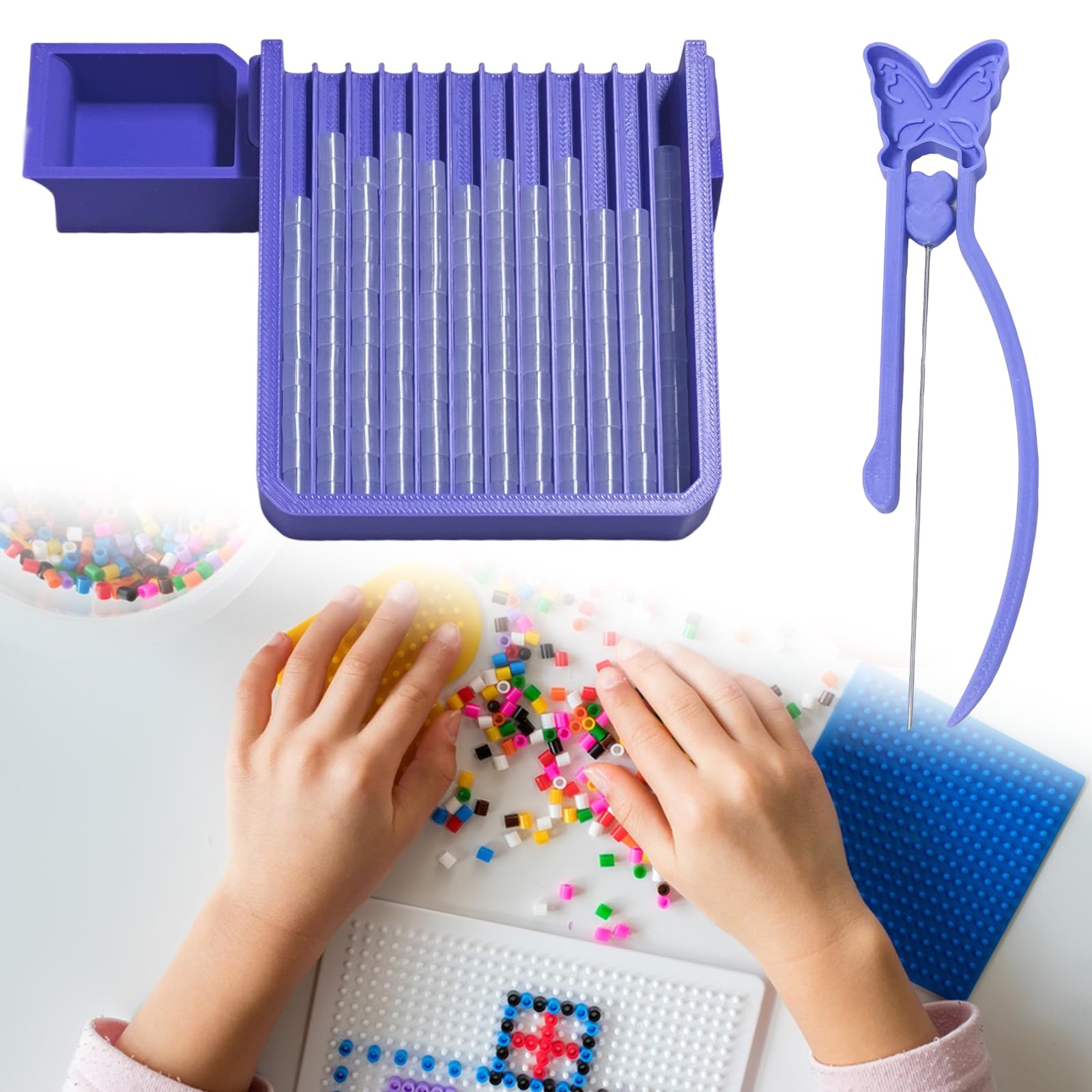 Fuse Bead Single Needle Tweezer & Aligner Tray Set, Precision Tool for Fuse Beads Project, Effortlessly Align and Place Iron Beads onto Pegboards (Regular 5mm Bead Tool Kit)