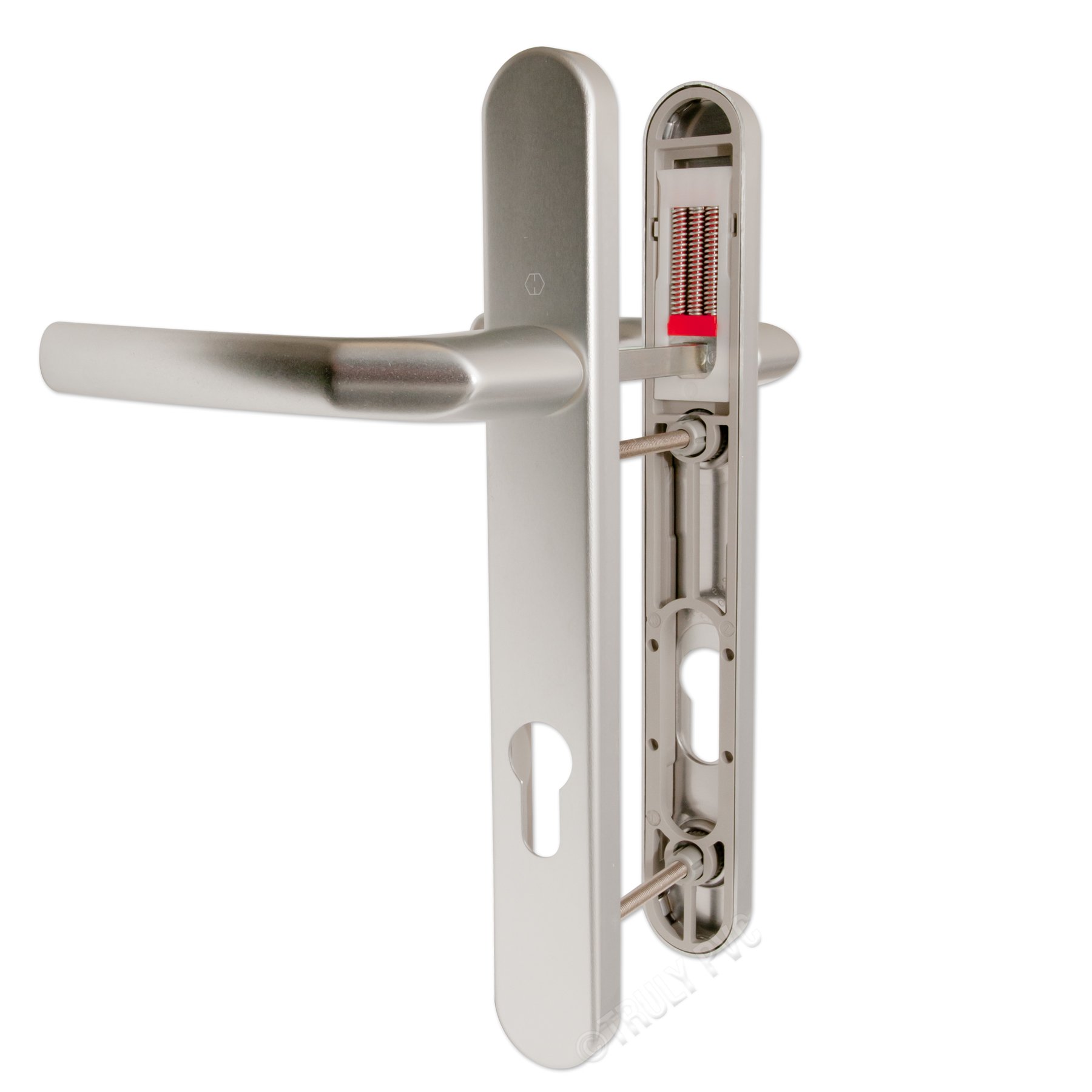 Hoppe Silver 'Birmingham' Pair Handle 92PZ or 92mm Sprung Lever UPVC Door Set, PVC PVCu Centre to centre fixings 122mm